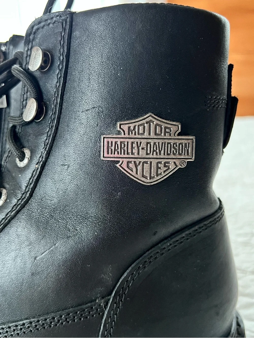 Harley-Davidson Black Leather Lace-Up Side-Zip Moto Boots Bikercore Rugged